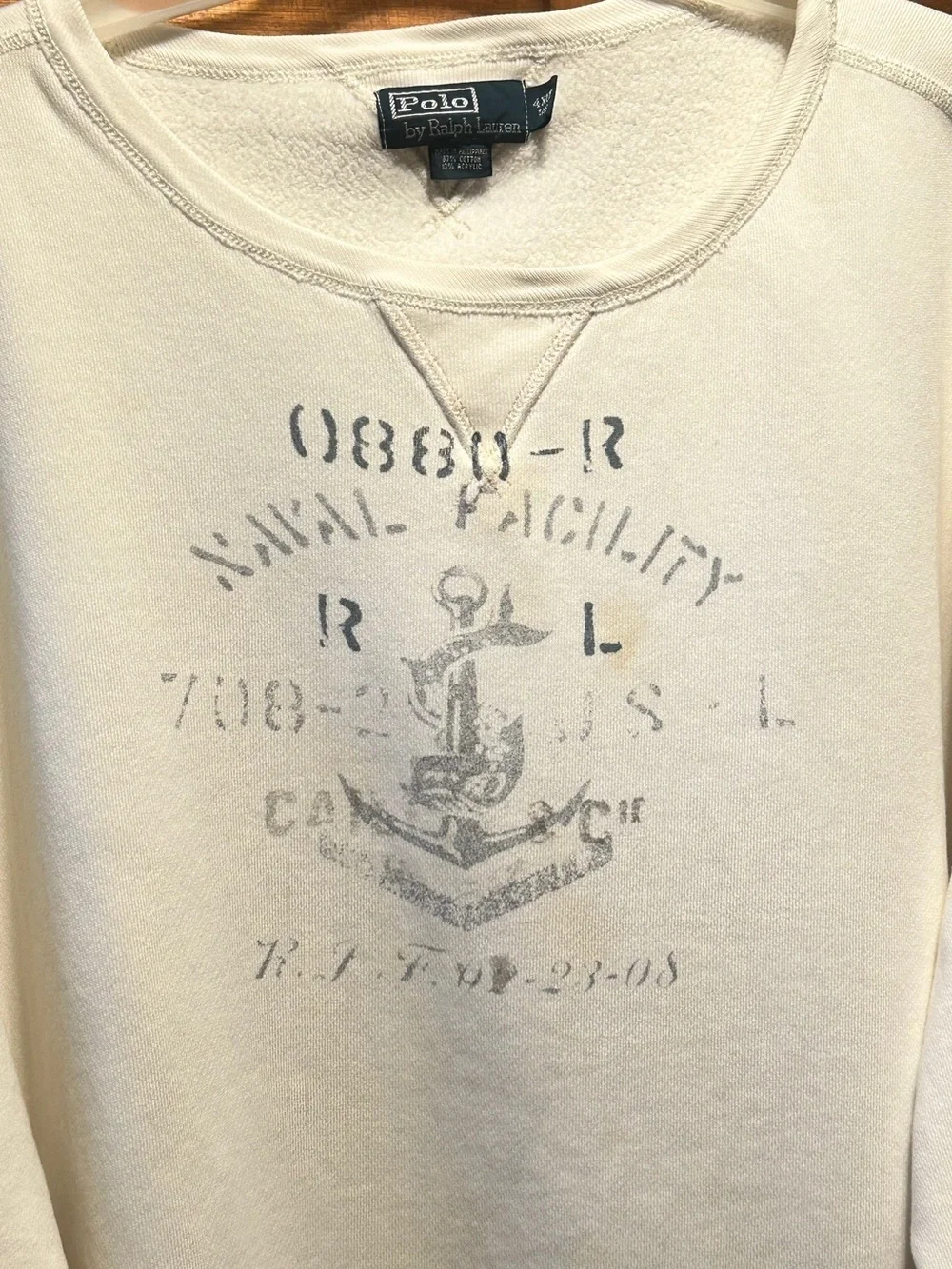 Polo Ralph Lauren Cream Crewneck Sweatshirt with Faded Anchor Graphic